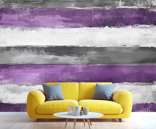 YXQAIED Streifentapete, graue Tapete für Schlafzimmer, violette Wohnzimmer-Tapeten, weiße 3D-Fototapeten für Badezimmer, Hotel, Wohnungen, 200 x 140 cm (nicht abziehen und aufkleben)