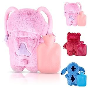 W2 Fluffy Wärmflasche mit Bezug Kinder, Wärmeflasche Cartoon Plüsch Wärmflaschen Tier Hot Water Bottle Wärmflaschenbezug Kuscheltier für Kinder Erwachsene Winter Geschenk, Abnehmbare, Waschbare