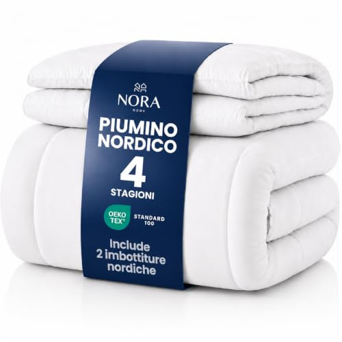 NORA HOME Piumone King Size 4 Stagioni 260x240 Adatto per Tutto l’Anno. Set 2 Piumone (125+250=375 gr/m²). Fibra 3D al Tocco di Piuma. Livello Termico da 1 fino a 4,5/5 - DUET