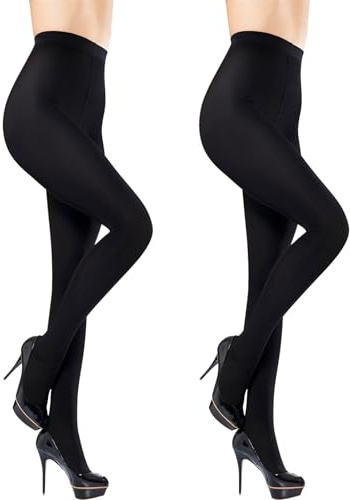 ADUDVLO 2PCS Black Opaque Tights for Women, 200 Denier Thick Tights for Women, black tights with Reinforced Toes,Thick Tights (UK, Alpha, S, M, Regular, Regular, Black)