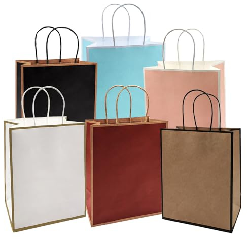 Geschenktüten, 24 Stück Packung Papiertüten mit Henkeln 20x10x25 cm Kraftpapier-Geschenktüten für Hochzeit Geburtstag Babyfeier Partys Geschäftsbetrieb Einzelhandel 100% Recyclingpapier (mixed color)