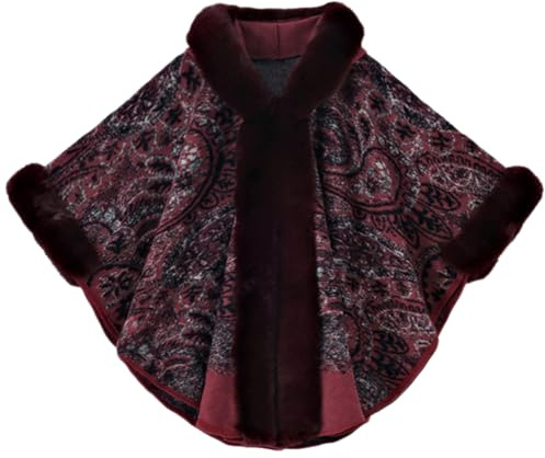 Damen Weiche Kunstpelz Braut Umhang mit Kapuze Winter Braut Poncho Cape Kurz Warm Kunstpelz Stola Brautjacke für Hochzeit Abendkleid Eleganz Warm,Weinrot
