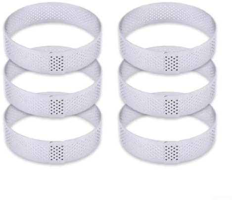 Gdfnmogo Lot de 6 anneaux à gâteau ronds – Anneaux de mousse perforés en acier inoxydable pour la cuisson de gâteaux, tartes et desserts – Kit d'outils de cuisson 304 de qualité alimentaire (8 cm)
