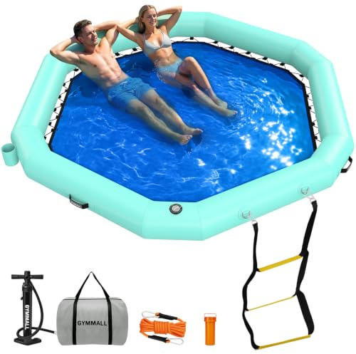 GYMMALL Panchina galleggiante gonfiabile, piattaforma galleggiante esagonale per adulti, galleggiante con scala per piscina, lago, spiaggia