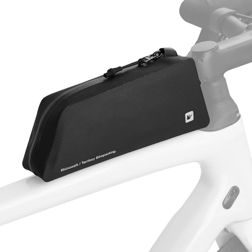 Rhinowalk Bike Top Tube Bag Bolt-On & Strap Mount Waterproof 600D TPU Frame Bag Slim Hard Shell Cycling Storage with Charging Port, Compatible with Top Tube & Bottle Cage Mounts