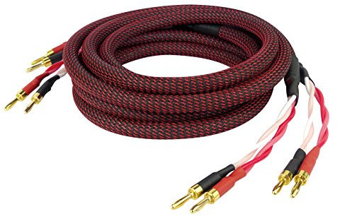 Dynavox Perfect Sound Cavo per altoparlanti, coppia, cavo per altoparlanti flessibile di alta gamma con connettori a banana, preassemblato, colore nero/rosso, lunghezza 2 m