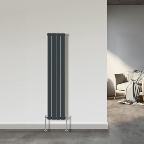NRG 1600x272mm Single Flat Panel Vertical Radiator Anthracite | Central Heating Rad, Tall Radiator, Mild Steel, Rad Wall Mounted, Single Panel, for Bathroom, Kitchen, Living Room