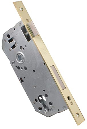 IFAM Serrure à encastrer W500.50CHL, façade carrée, finitions en laiton, entrée 50 mm, serrure de porte intérieure et extérieure, loquet, cylindre et bouclier inclus, sécurité, anti-crochetage,