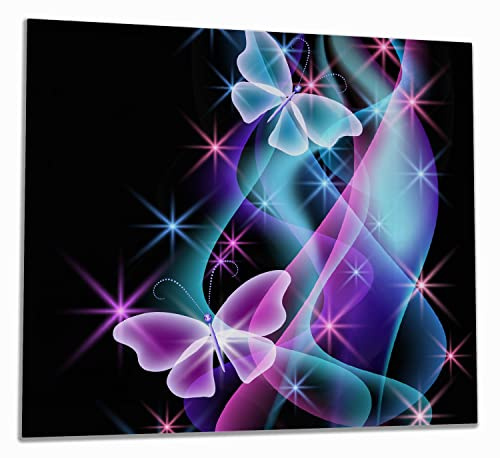 Wallario Herdabdeckplatte/Spritzschutz aus Glas, 1-teilig, 60x52cm mit 13mm hohen Füßen, für Ceran- und Induktionsherde, Schmetterlinge in bunten, strahlenden Farben