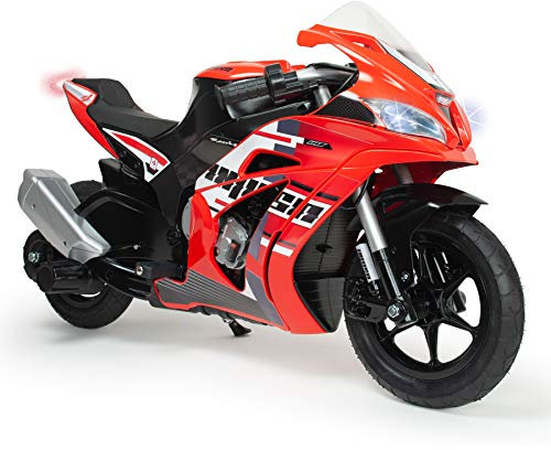 INJUSA - Moto Eléctrica Racing Fighter para Niños de 6 a 10 años | Batería 24V | Puño Acelerador Progresivo | Ruedas Hinchables | Freno de Tambor | Luces | Velocidad Máx 12 km/h | Color Rojo (6492)