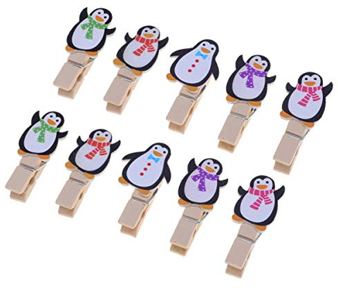 10 Pièces Photoclips De Noël Pinces à Linge Pingouin Extraits De Photos Mini-photoclips Faveur De Fête De Noël Porte-Photos Fermer Mini-Clips DIY Épingle à Papier Animal en Bois