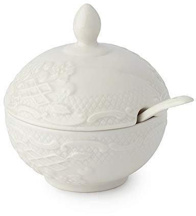 Hervit Art.27981 Sucrier en Porcelaine ajourée Blanche, 10 x 11 cm