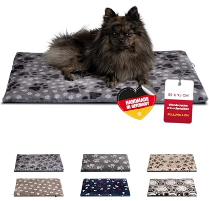 HS-Hundebett® Hundedecke S (55x75 cm) – Wendbar & gemütlich Dank 3 cm Füllung – Perfekt fürs Sofa, Auto & Hundebox – Pfote Grau, Made in DE