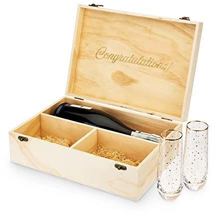 Twine Celebrar caja de champán de madera con juego de flautas