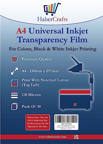 Universal Inkjet Transparency Film A4 Clear OHP Sheets Ink Jet Printer Acetate Film Overhead Projector Film Tracing Graphic Design Transparency Paper Printable Sheets Fast Dry 120 Micron (100 Sheets)