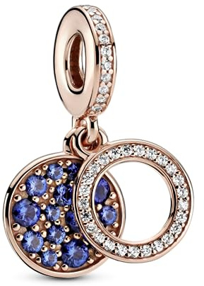 PANDORA Funkelnde blaue Scheibe doppelter Charm-Anhänger mit Cubic Zirkonia in 14 Karat rosévergoldeter Metalllegierung Moments Collection