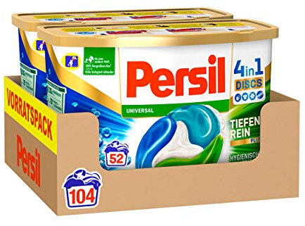 Persil Universal 4in1 Discs (104 Waschladungen), Vollwaschmittel mit Tiefenrein-Plus Technologie und langanhaltender Frische, Waschmittel für leuchtende Farben