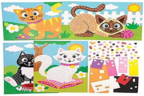 Baker Ross FE398 Katzen-Mosaikbilder, 4 Stück, Mosaikfliesen, Kunst und Handwerk, Mosaik-Kits für Kinder, kreative Aktivitäten für Kinder