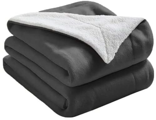 Beldora Teddy Sherpa Fleece Blanket Throw for Bed Sofa Couch Super Soft Cosy Warm Microfibre Reversible (Charcoal Grey, King)