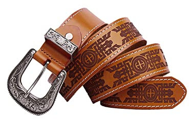 JIARY Unisex Geschnitzter Retro-Personalisierter Ledergürtel, National, Lässig, Damen, Kopfschicht, Rindsleder, Dekorativer Gürtel, Männer Und Frauen,Gelb,125CM/49.2''