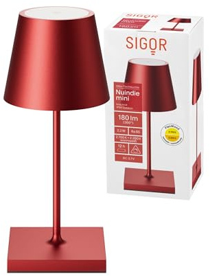 SIGOR Nuindie 1.0 mini LED Akku-Tischlampe, kirschrot | Dimmbar • Indoor & Outdoor • IP54 • 25 cm • Easy Connect • 12 h Leuchtdauer