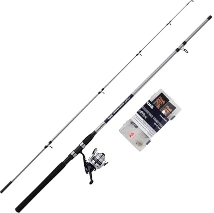 Shakespeare Salt Estuary Enforcer Combo Set; Caña y Carrete Giratorio, Incluye Caja de Aparejos Rígida, Señuelos y Aparejos para Pesca en la Costa y Aguas Cercanas, Azul/Blanco