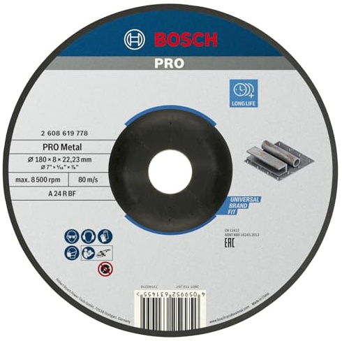 Bosch PRO Metal Schleifscheibe, 180 x 8 x 22.23 mm | für Stahl, Ø 180 mm, Professional Zubehör Großer Winkelschleifer