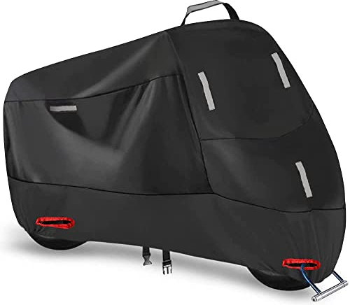 Housse Moto Etanche Couverture Oxford 300D, Bâche de Protection Moped Scoote Exterieur Interieur avec 5 Bandes réfléchissantes et 2 Trous de Serrure (M: 200 x 90 x 100 cm)