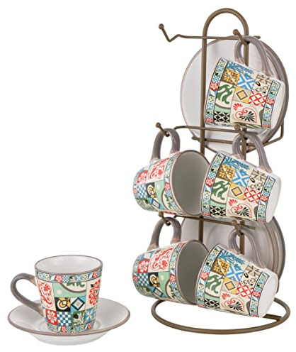 Baroni Home Set da 6 Tazzine Decorate Linea Cementine, 15x13x29 cm