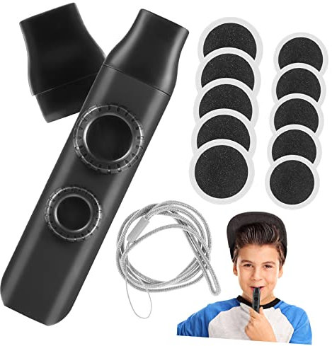 MILISTEN Kazoo Musikinstrument Doppelloch Metall mit Lanyard und 10 Ersatzmembranen Tragbares Tascheninstrument für Kinder und Erwachsene Leicht zu Spielen Schwarz