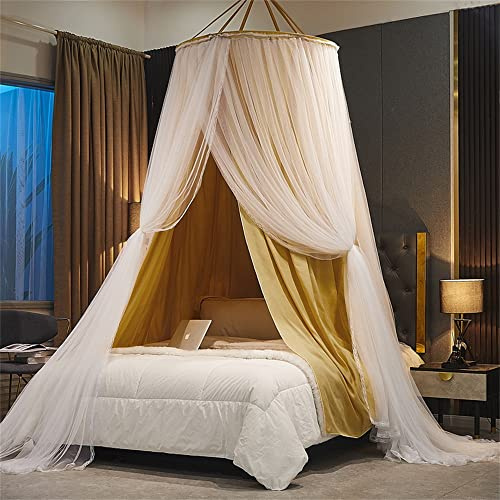 Surwin Moskitonetz Bett Baldachin, Mückennetz Outdoor Reise, Kinder Erwachsener Rundes Netz Vorhang, Moskitonetz Betthimmel Hängendes Zuhause, Für Babybett Doppelbett Einzelbett (Gelb)