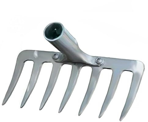 LXGKREL Garten Rechen Harke sehr robust aus Stahl mit 7 Zinken ohne Stiel ideale Gartengeräte zum Säubern und Lüften von vermoosten Rasenflächen