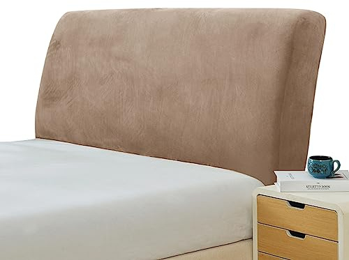 GEBIN Bettkopfteil Hussen, Bett Kopfteil Bezug, Stretch Bett Kopfteil Schonbezug, Staubdichte Schutzhülle für gepolsterte Schlafzimmer Kopfteil, Samt Stoff (Taupe,180-200cm)