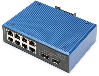 DIGITUS Commutateur réseau - 10 Ports Fast Ethernet - 8X RJ45 + 2X Gigabit SFP-Uplink - IP40 - Montage sur Rail DIN - 10/100 Mbit/s - série Industrielle