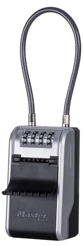 Master Lock Großer Schlüsselkasten mit Code, Schlüsseltresor für Immobilienverwalter, die Mieter und Gäste bedienen, Zahlenschloss mit abnehmbarem Kabel für den Innen- und Außenbereich, 5482EC