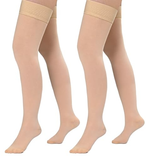 Evolyline 2 paia di calze a compressione mediche da uomo e da donna, 20-30 mmHg, classe II, coscia, calze a compressione per viaggi aerei, supporto graduato per vene varicose