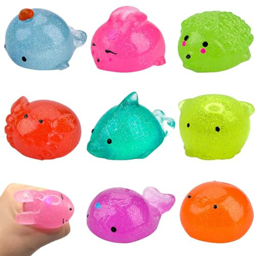 Kawaii Tier Squishies, 8 Stück Squishy Kawaii Set, Jumbo Tiere Squeeze Spielzeug, Mochi Squishy Toys, Glitter Anti Stress Bälle, Sensorische Geschenke für Erwachsene Kinder