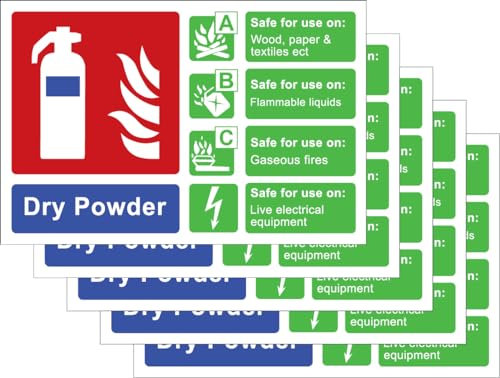 Pack of 5, 165mm x 110mm Dry Powder Fire Extinguisher Label, self Adhesive Vinyl Sign