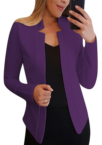 OMZIN Femme Blazer à Revers Crantés Ouvert sur Le Devant Bureau Blazer Veste