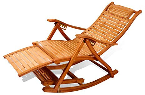 WADRBSW Campingstühle, Gartenliegen, Klappstuhl, Bambus-Klappschaukelstuhl, Lounge-Stuhl, 5 Feilen, Verstellbarer Garten-Liegestuhl, abnehmbares Wattepad, Holz + Wattepad to Pursue Happiness