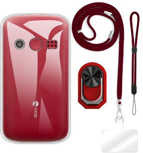 Case Accessory Bundle for Doro 1380 - Clear+Blue | 2.4 4-in-1 Combo Includes TPU Cover, Crossbody/Neck Lanyard, Wrist Strap and Finger Ring Stand