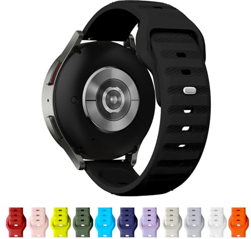 TStrap 12 Farben Uhrenarmband 20mm Silikon, Smartwatch Sport Ersatzarmband Schwarz für Herren Damen, mit Verstellbare Schließe