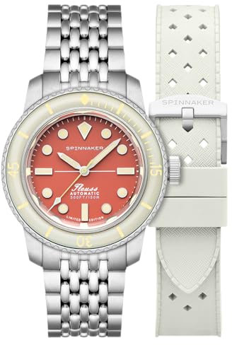Spinnaker Fleuss 40 mm Herren-Automatikuhr 145. Limitierte Edition mit massivem Edelstahlarmband SP-5133, korallenrot, Armband