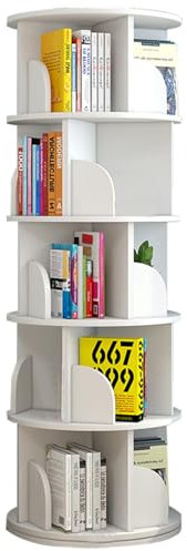 Mehrstöckiges drehbares Haushaltswarenregal, bodenstehend, Bücherregal mit stabiler Tragfähigkeit und platzsparendem Design, ideal für Wohnzimmer, Schlafzimmer, Arbeitszimmer und Büro, Weiß, 160 x 40