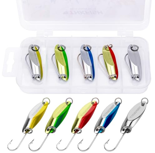 THKFISH 5 STÜCKE Metall Fischköder, Blinker Angeln, Angelköder Set, Meerforellenblinker, Spoons Forelle, Pilker, Fischköder für Spinnfischen und Jiggen P01-YUER (A-3.5g-5pcs)