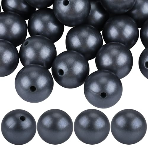 BEEFLYING 50 Pièces 15mm Perles Rondes en Silicone Perles en Caoutchouc Perles Focales pour Stylos à Perles DIY Bijoux Collier Bracelet Porte-Clés Fabrication （Noir）
