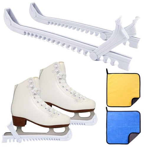 Soleeya Kufenschoner Schlittschuhe Verstellbar + 2 Handtücher, Hockey Kufenschoner Eishockey Elastische Kufenschoner Eiskunstlauf Kufenhalter für Kufenschutz Schlittschuhe Kinder Erwachsene (Weiß)