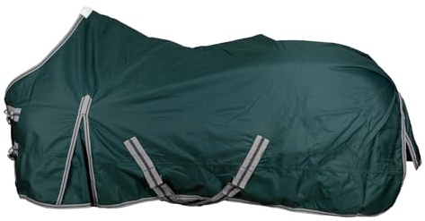 RL24 - Weidedecke 600D Basicline – Grün 145cm (Nylonfutter) | Regendecke & Übergangsdecke – Wind- & wasserdichte Outdoordecke mit Innenfutter & Kreuzbegurtung – Pferdedecke