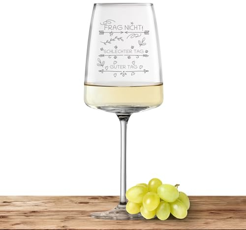 Zwiesel Glas Weißweinglas 535ml mit Motiv graviert - Vivid Senses - Rotweinglas als Geschenk für Frauen und Männer - Motiv (Guter Tag, Schlechter Tag, FRAG Nicht!)