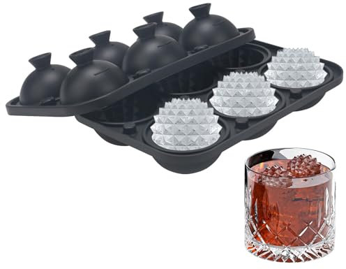 VirtuGro Silicone Ice Cube Moulds, Large Sphere Round 6 x 5cm Ice Ball Maker, Ice Cube Trays with Lid for Whiskey, Cocktails, Drinks, Easy Release, Reusable & BPA Free, Dishwasher Safe